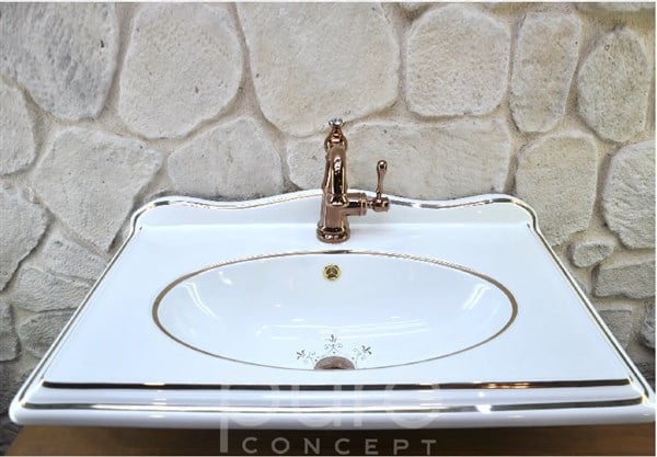 Pure Victorian Beyaz-Rose Gold Etejerli Lavabo 81 cm